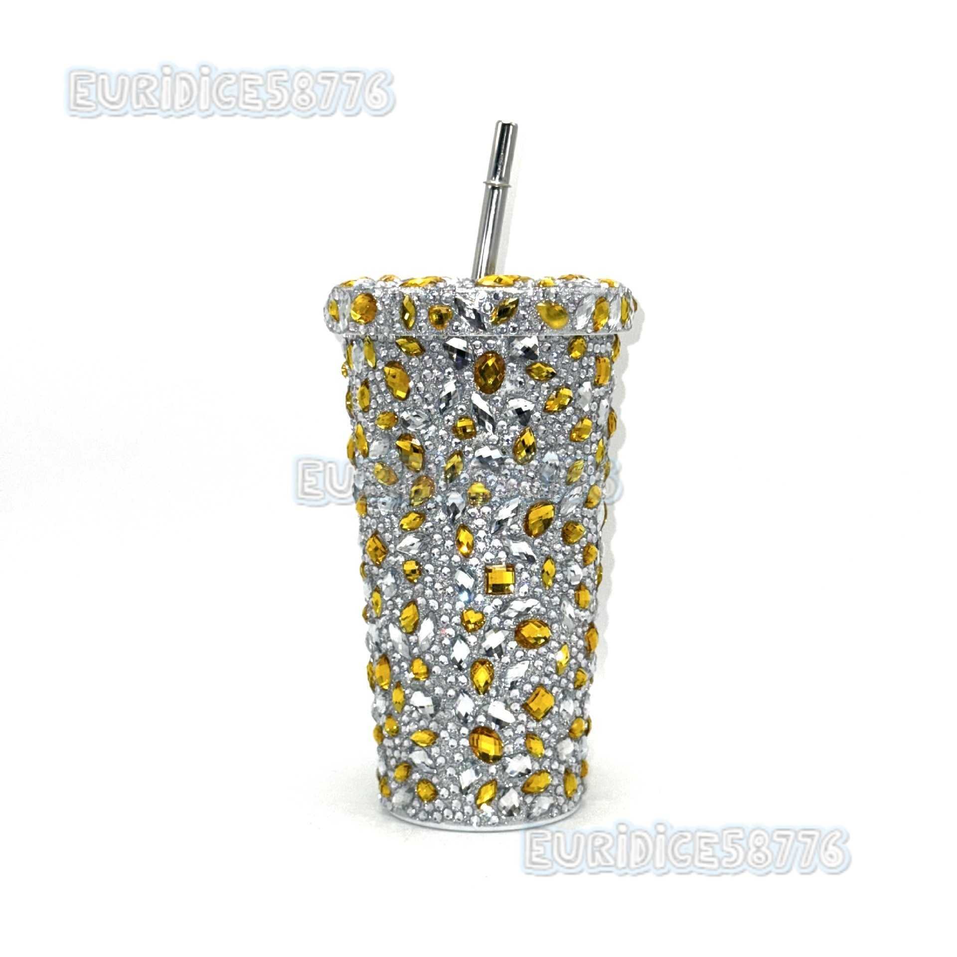 New Large Diamond Insulated Water Cup Doublelayer Straw Cup Beverage Cup Drinking Cup H250911