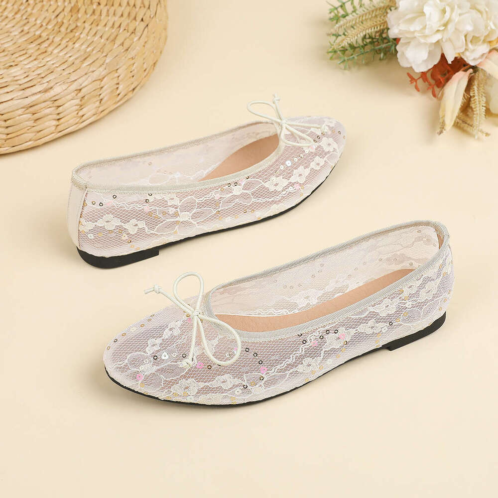 Plus Size Designer Shoe Women's 35-45 Round Toe Shallow Mouth Bowknot Non-Slip Flat Mesh Breathable Single Shoes Fisherman