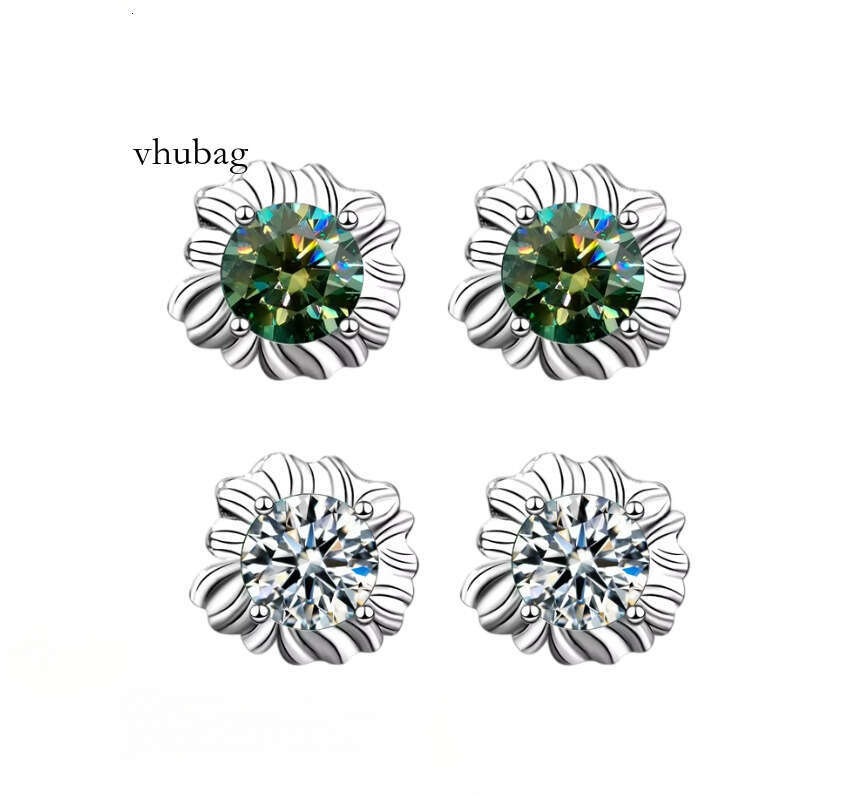 Cute Exquisite Green Moissanite Niche Design Sterling Sier Earrings Women's Ins Style Suower Collection