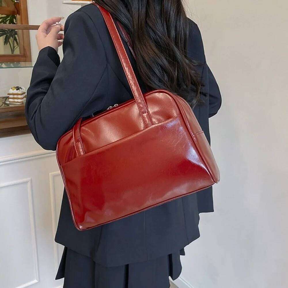Korean Style Boston Shoulder Large Capacity Solid Color Pu Leather Tote Square Underarm Bag Women's Handbag Girls