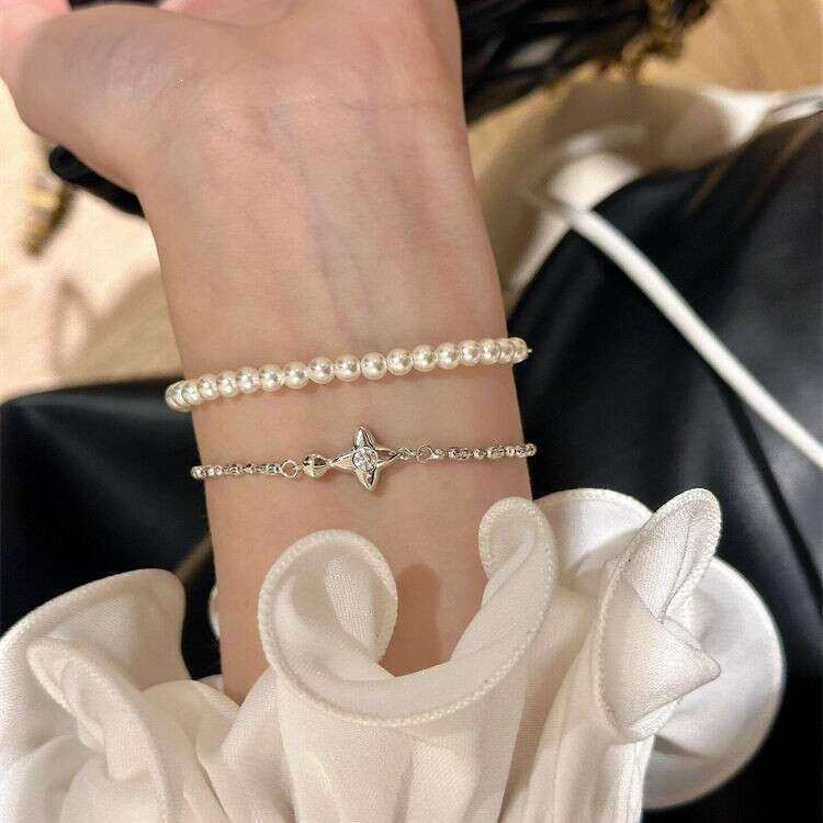 High-End Sparkling Dia Four-Pointed Star Bracelet for Women, Vintage Fashionable Elegant Bracelet, Exquisite Versatile Jewelry