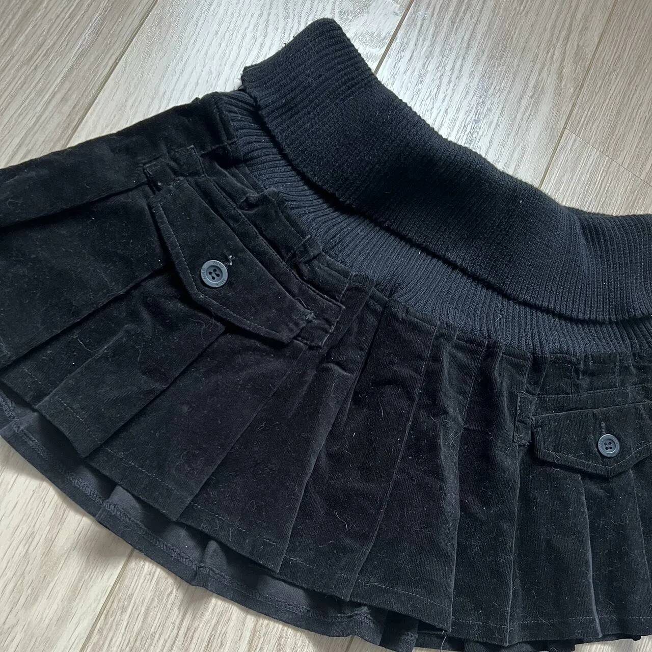 Y2K Ribbed Stretchy Waistband Mini Gothic Pleated Womens Haruku Autumn Winter Retro Apricot Black High Waist Skirt dongdumaoyi
