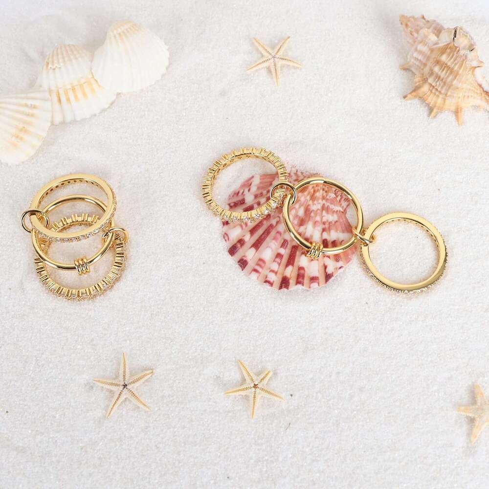 Gold Plated for Women,Dainty Multi-Link Rings,Chunky Stackable Cubic Zirconia Rings Set Non Tarnish Women Jewelry