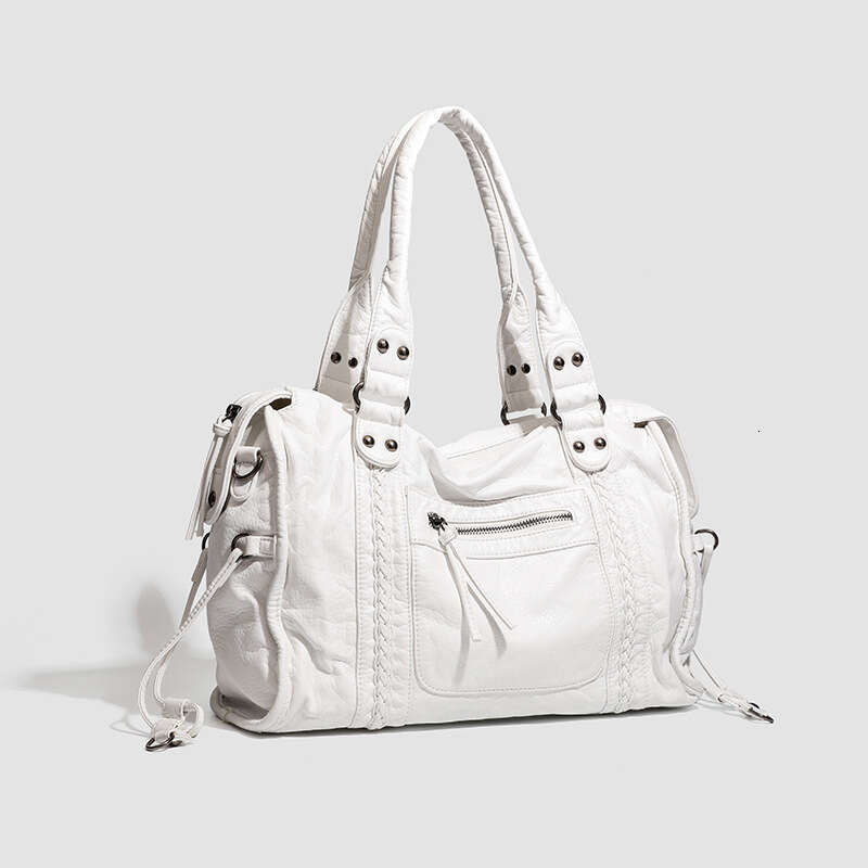 Bag Women Handbag Fashionable Canvas Bag Hot Selling French Style Motorcycle Single Shoulder Crossbody Tote Large Capacity Women S Washable