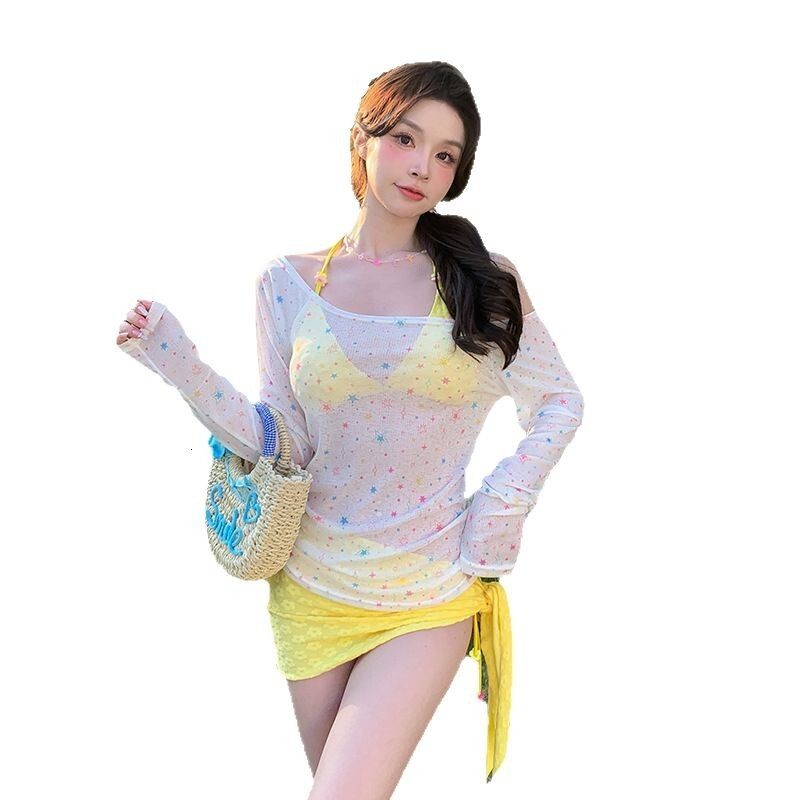 2025 New Women's Swimsuit Pure Desire Two-Piece High-End Long Sleeve Cover-Up Beach Vacation Four-Piece Sexy Swimwear