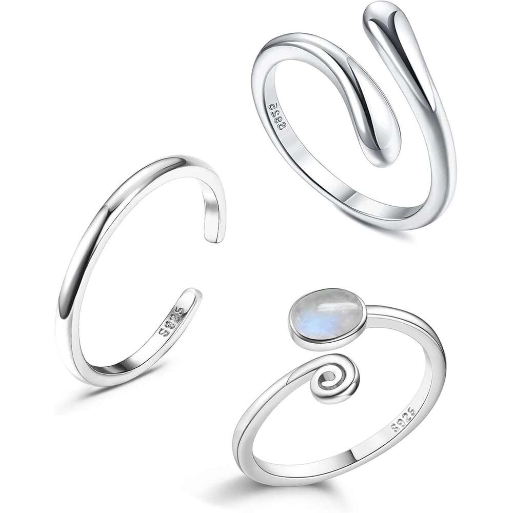 Sterling Sier Open Toe Rings for Adjustable Turquoise Moonstone Band Tail Ring Women Beach Foot Jewelry Set
