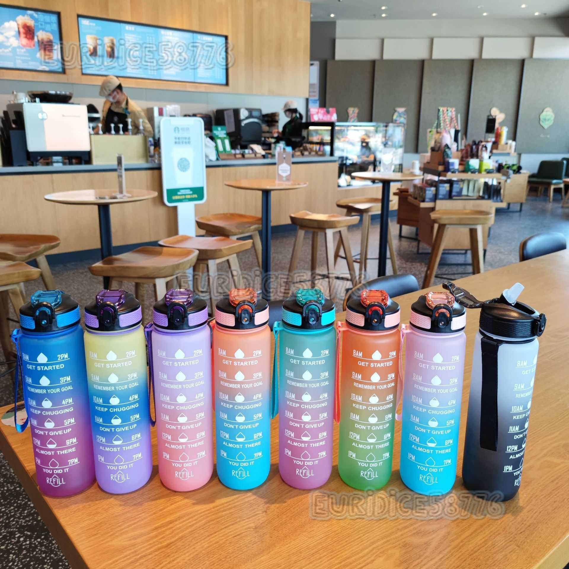 New Gradient Style Portable Strap Duckbill Straw Water Cup Adult Plastic Water Cup Solid Color 1000ml H250911