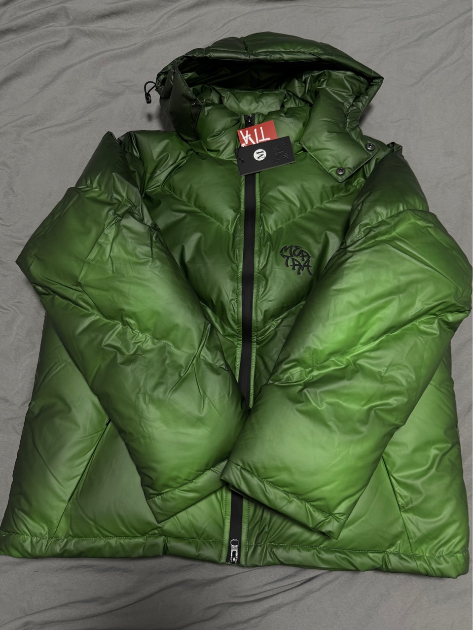 Men's Down Jacket Mertra Thermal Sensing Cotton Jacket - Green Thickened Patchwork Embroidered Warm Puffer Coat Unisex Loose Fit