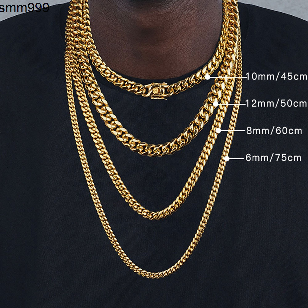 HipHop Miami Thick Cuban Link Chain Stainless Steel Necklace for Men Women 18k Gold Plated Jewelry Bracelets