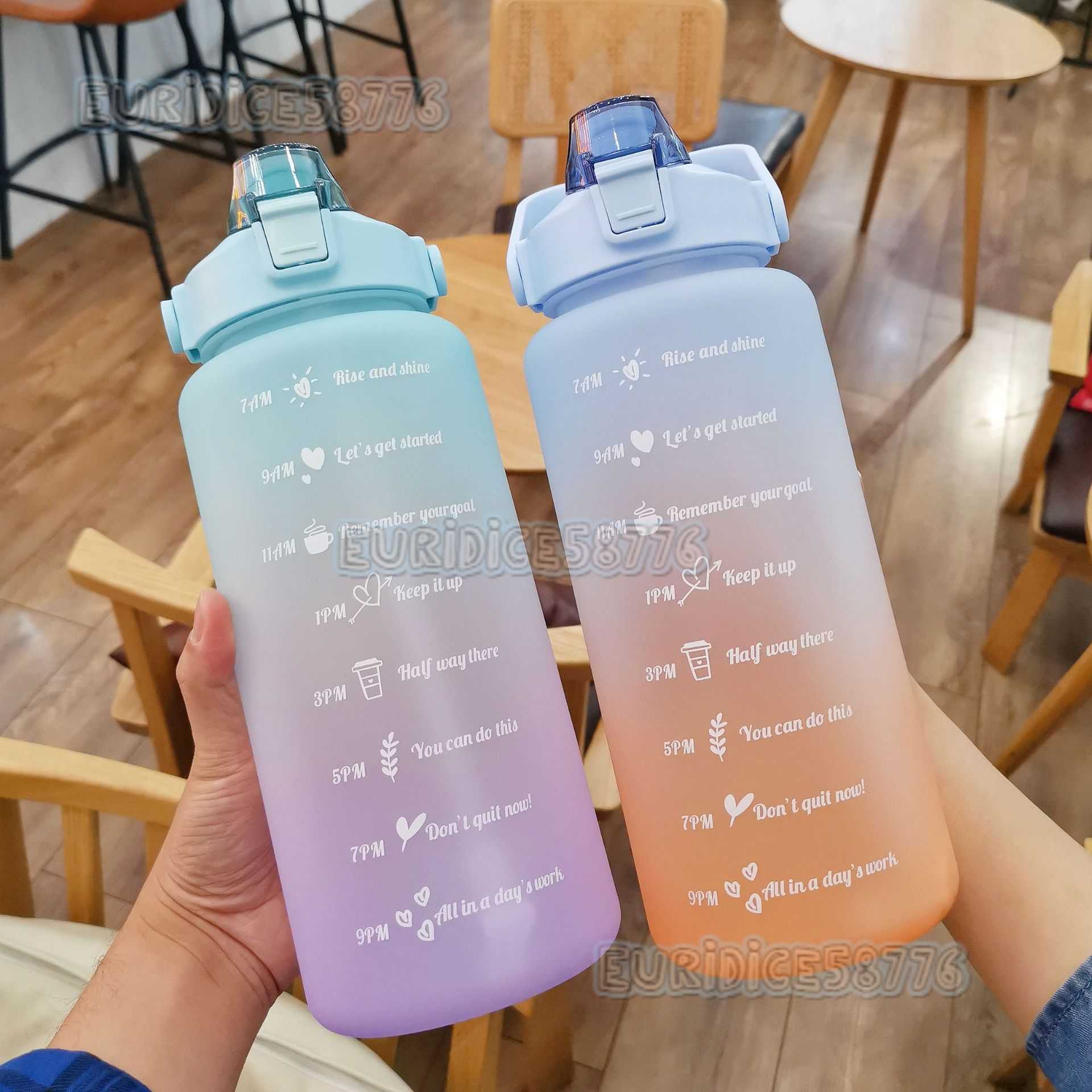 Large Capacity Water Cup Outdoor Sports 2000ml Portable Travel Gradient Frosted Water Bottle Bouncing Straw Cup H250911