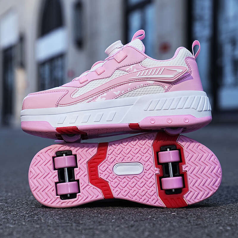 2025 Free shipping designer Children's Roller Double Wheel Girls' Breathable LED Light Shoes USB Charging Outdoor Sports Skates