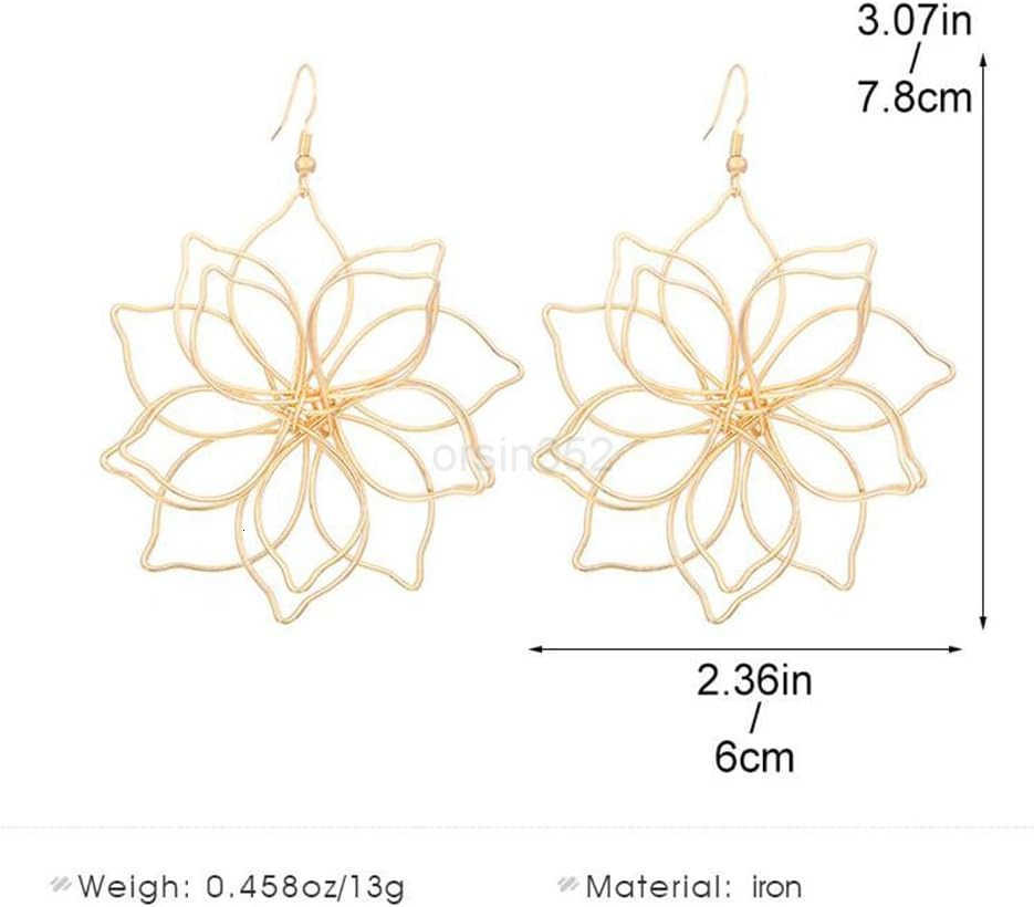 Big Gold Wire Flower Earrings for Women Simple Large Hollow Floral Drop Dangly Earring Charm Silver Trendy Dangling Ear Aesthetic Jewelry GiftsW250911
