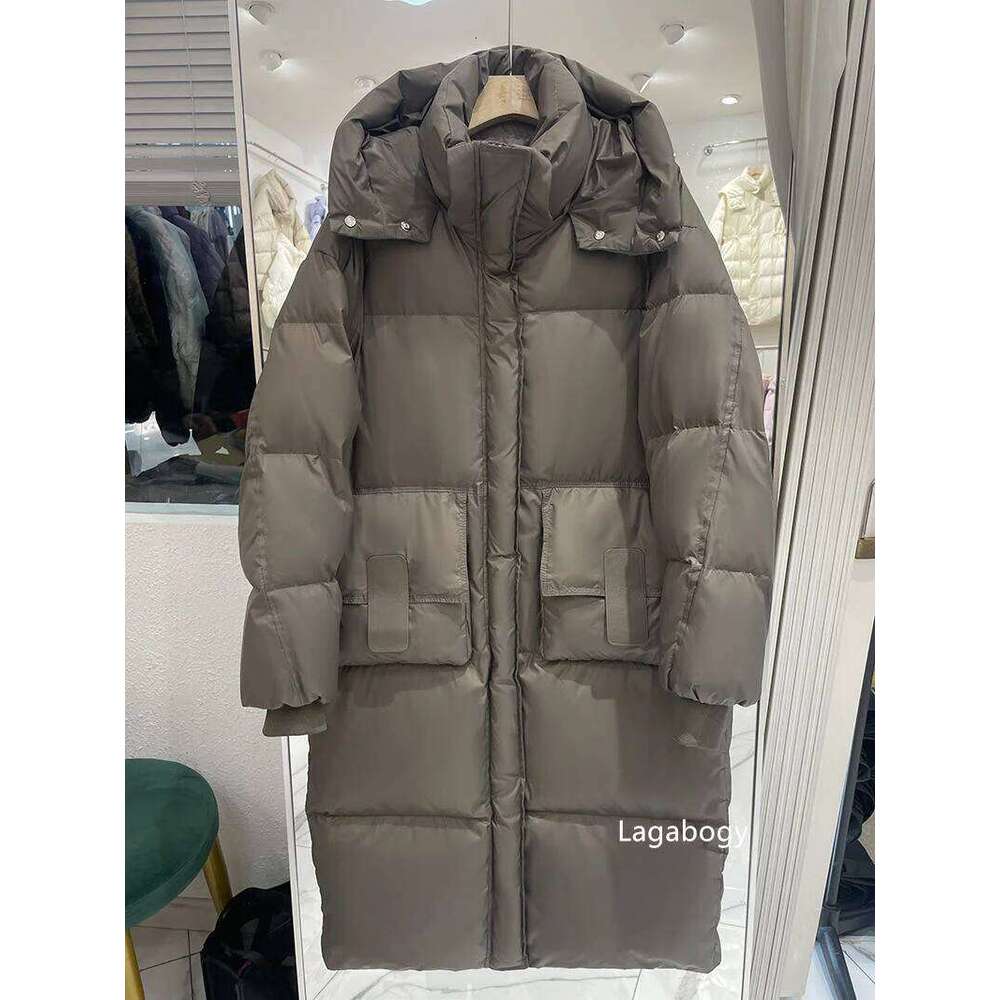 Lagabogy 2025 New Winter Women Puffer Jacket Female White Duck Down Coat Large Version Of Warm Hooded Loose Thickened Long Parka