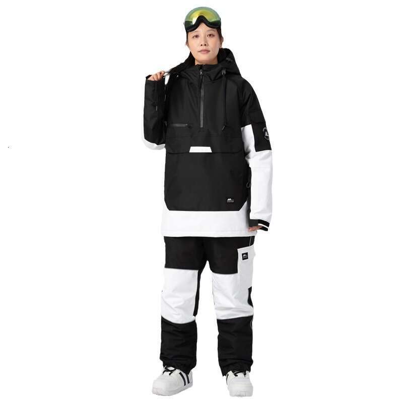 New Contrast Color Suit Set Windproof Waterproof Warm Breathable Hoodie Leggings Ski Pants Men And Women One Piece