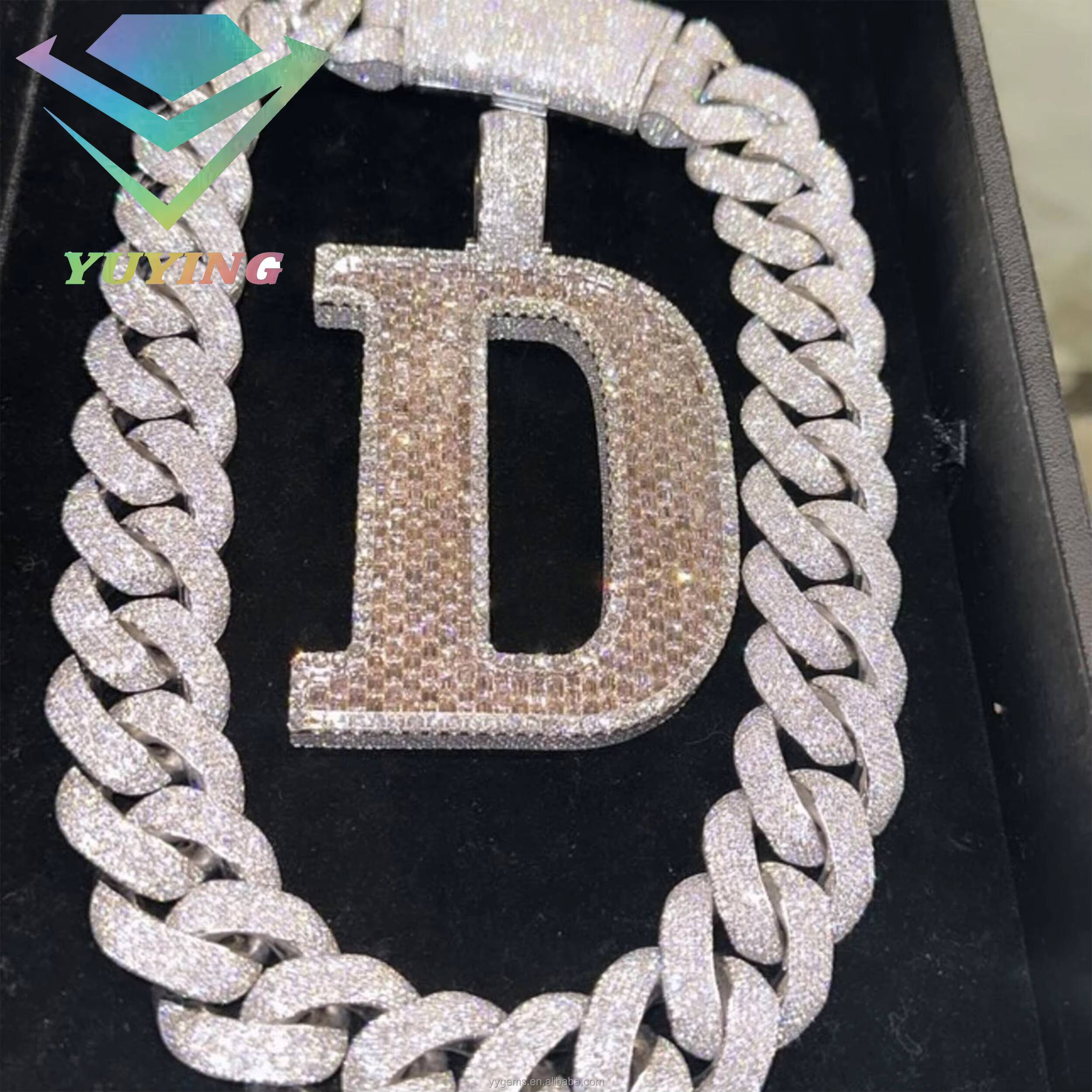 Hip Hop Baguette Moissanite Custom 2inch Letter Pendant 925 Sterling Silver Iced Out Name Charm Pendant for Chain Necklace