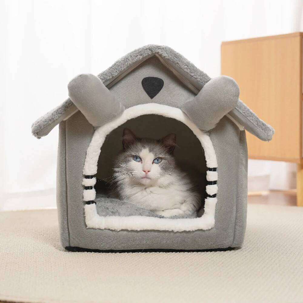 designer brand PC Gray Detachable Cat House Semi Enclosed Four Season Universal Nest Small Shelter Washable Pet Supplies