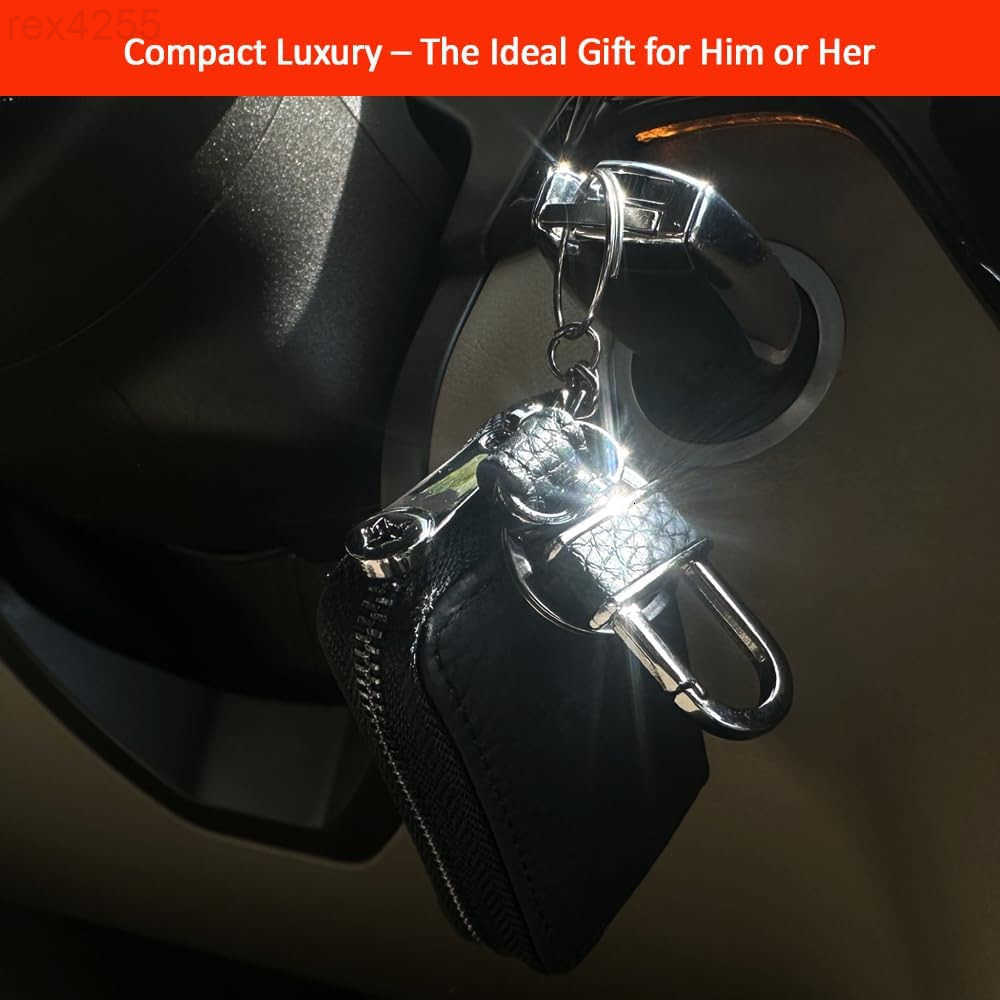 Leather Car Key Case Holder Compact Auto Key Fob Protector Pouch with Zipper for Smart Keys Folding Keys Coins Keychain Wallet for Men WomenW250911