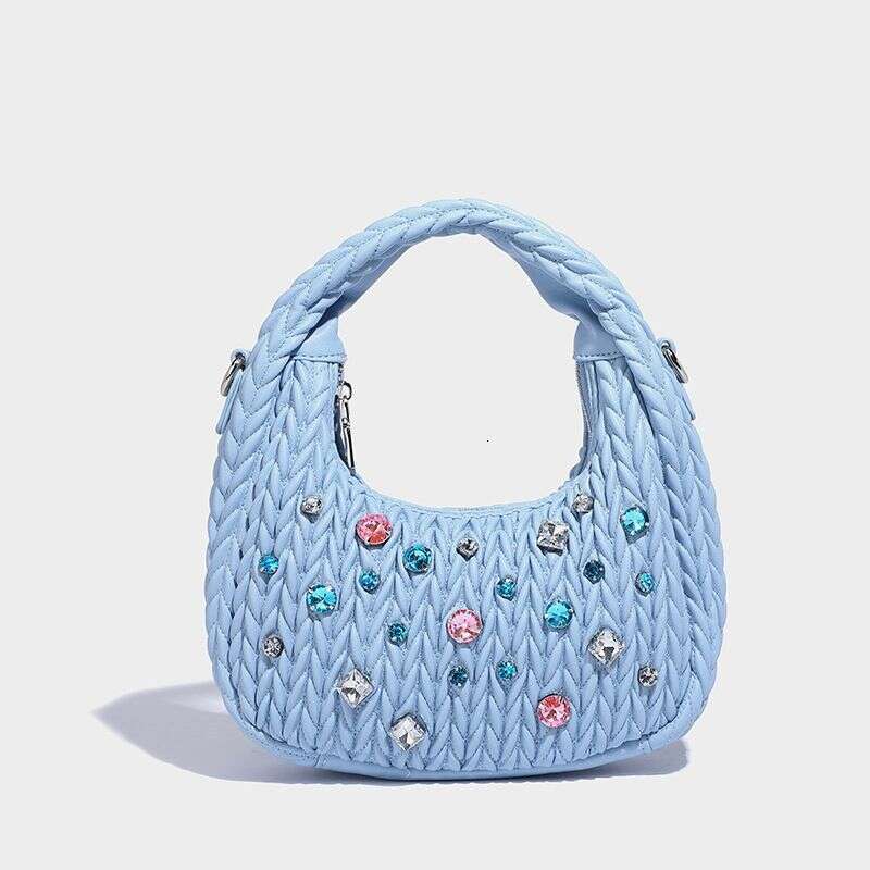 Niche Design Pleated Cloud New Brick Inlaid Handbag Versatile Shoulder Crossbody Crescent Bag