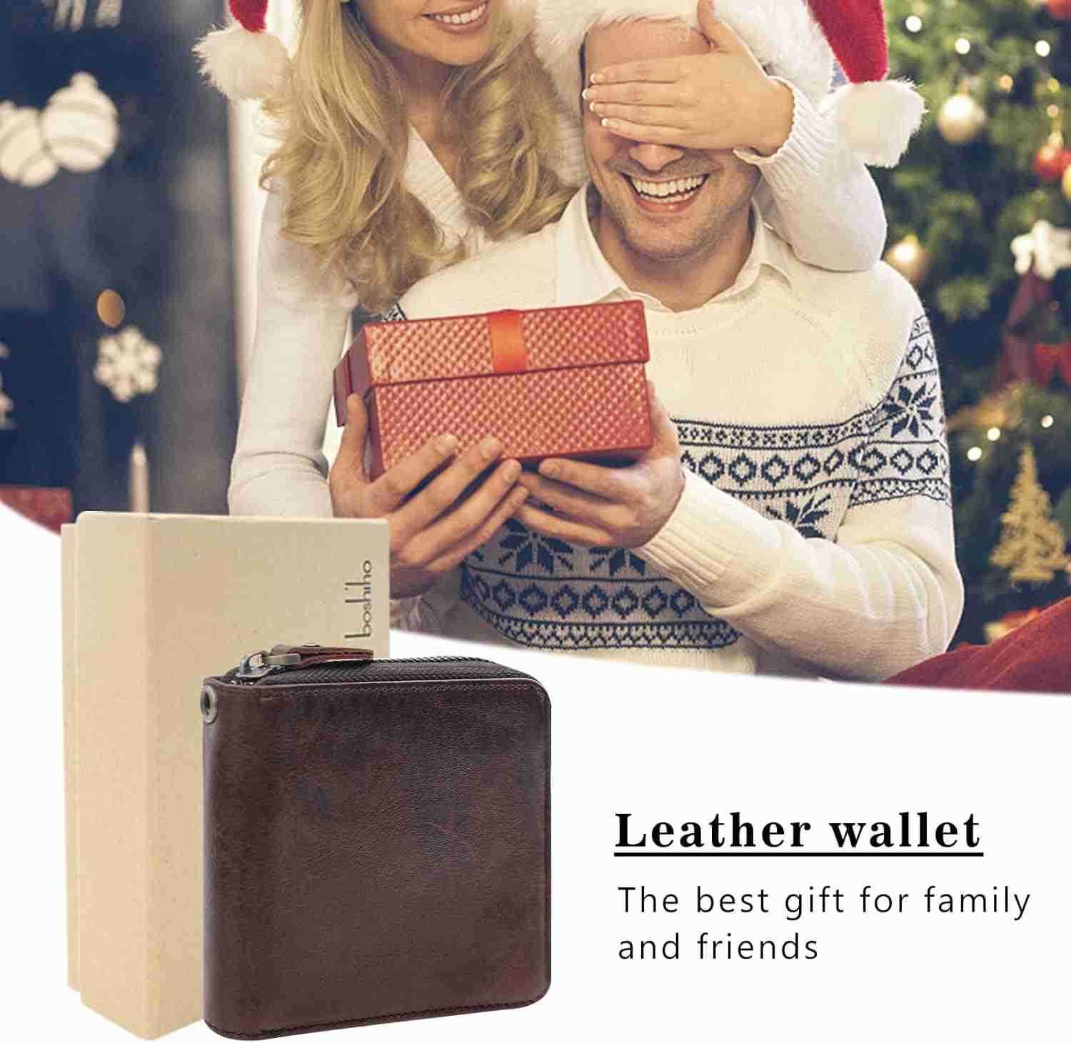 Real Leather RFID Blocking Bifold Wallets for Men Double Zipper Coin Pocket Purse with AntiTheft ChainW250911