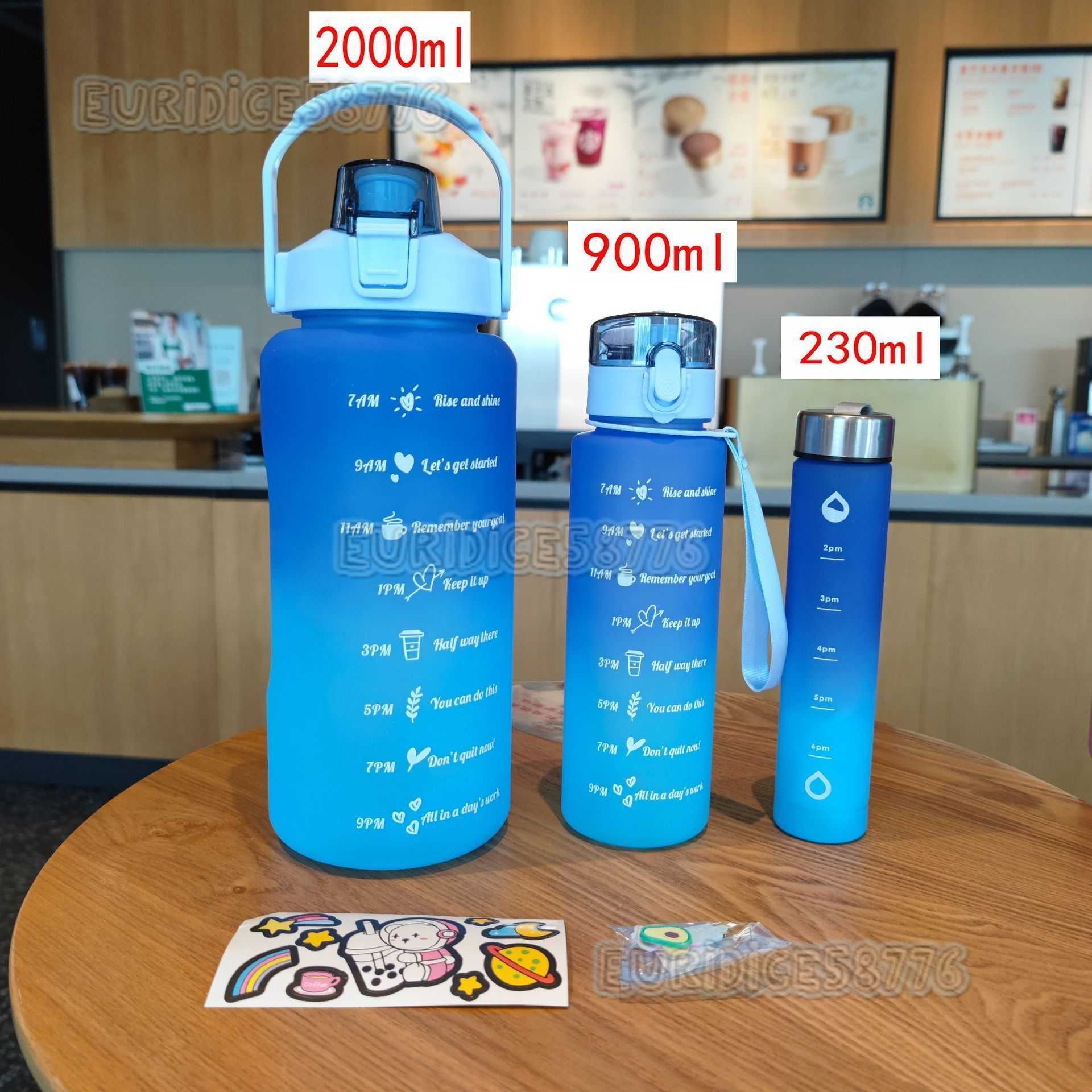 Threepiece Water Bottle Set with Handle Rope Matte Gradient Straw Plastic Water Cup Large Capacity Outdoor Sports Water Bottle H250911