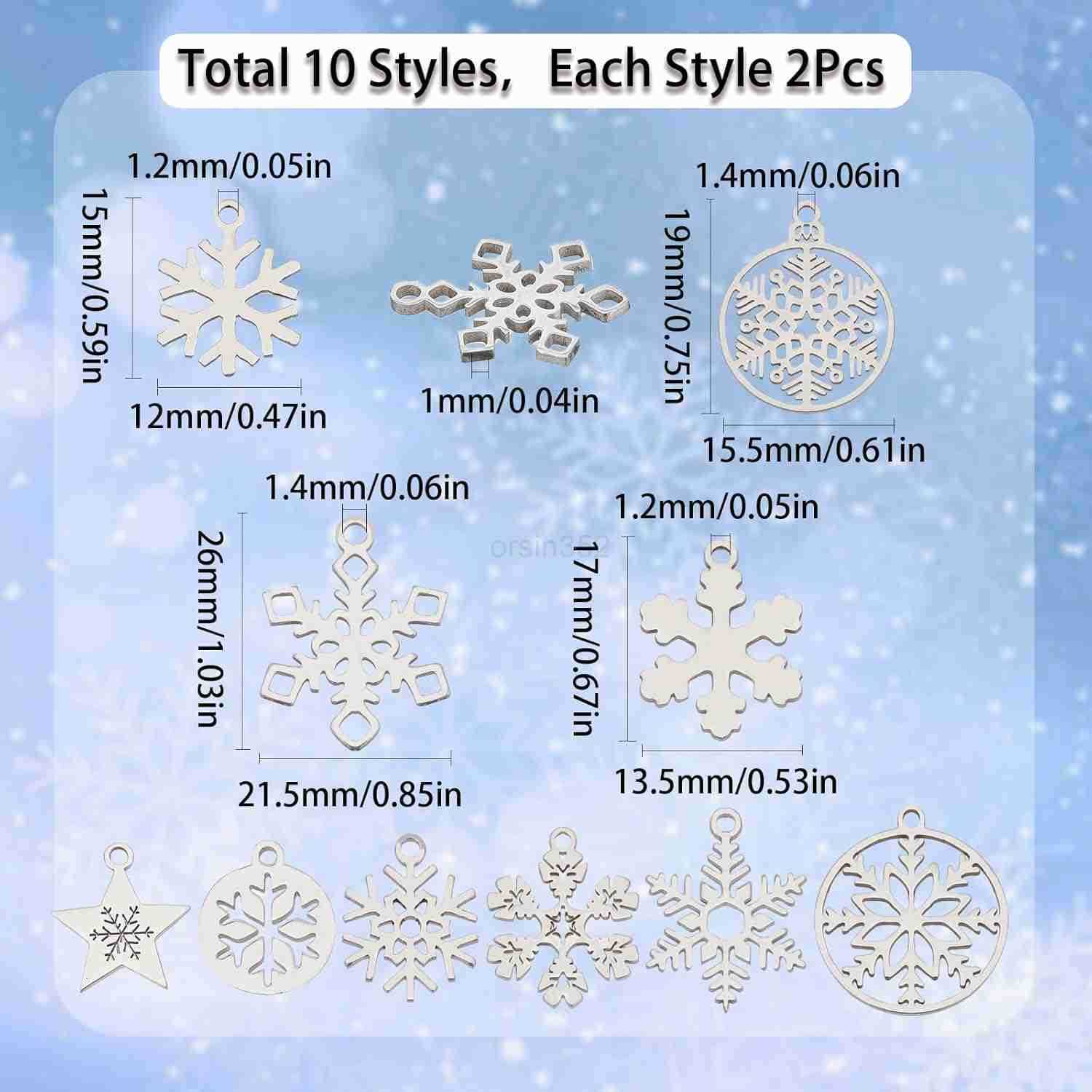 1 Box 36Pcs 6 Style Snow Charms Christmas Snowflake Charms Xmas Winter Rhinestone Pendants for Jewelry Making DIY Necklace Earrings Christmas PaW25091