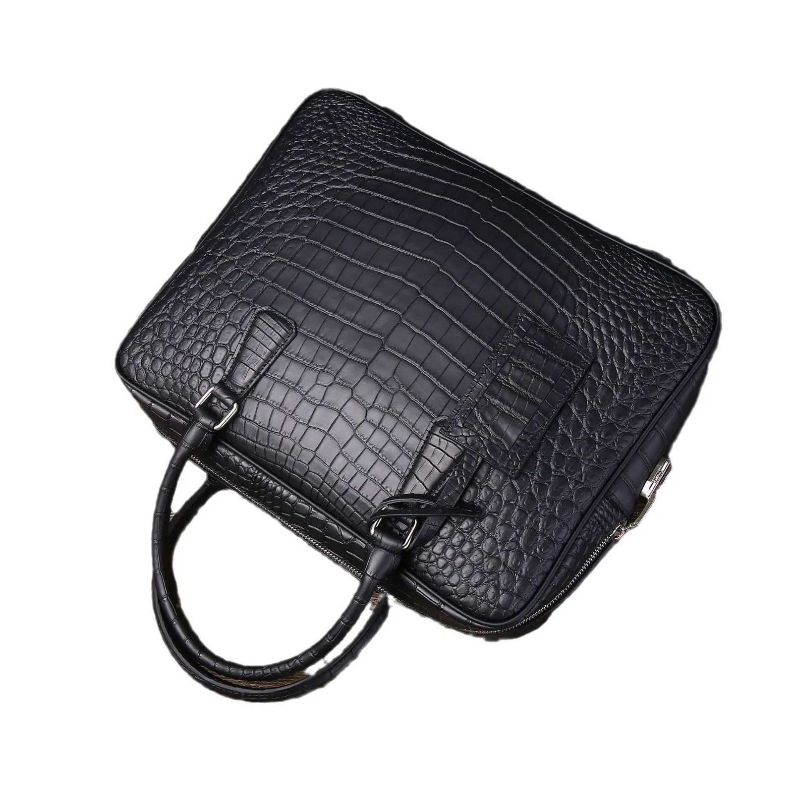 2024 New Cow Leather Laptop Bags Alligator Genuine Leather Mens Briefcase Crocodile Pattern Travel Messenger Computer Bag Z250906