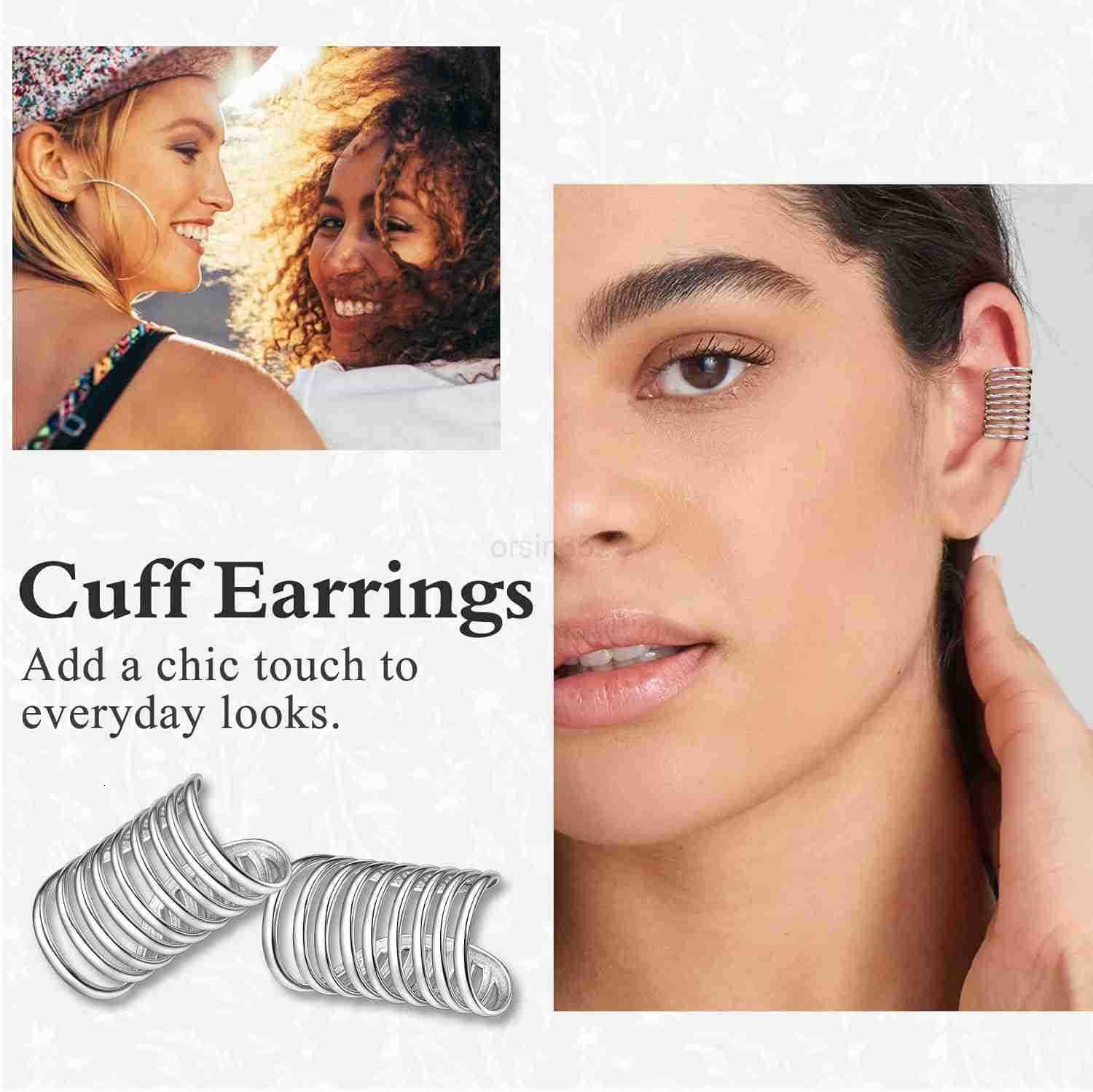 925 Sterling Silver Ear Cuff Non Piercing Helix Cartilage Clip on Wrap Earrings for Women Various StylesW250911