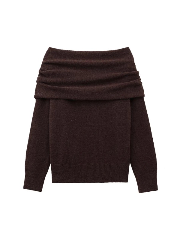 Elevated Women Elegant Off the Shoulder Sweaters 2025 Fashion Ladies Loose Brown Pullovers for Female Stylish Knitwear Clothes
