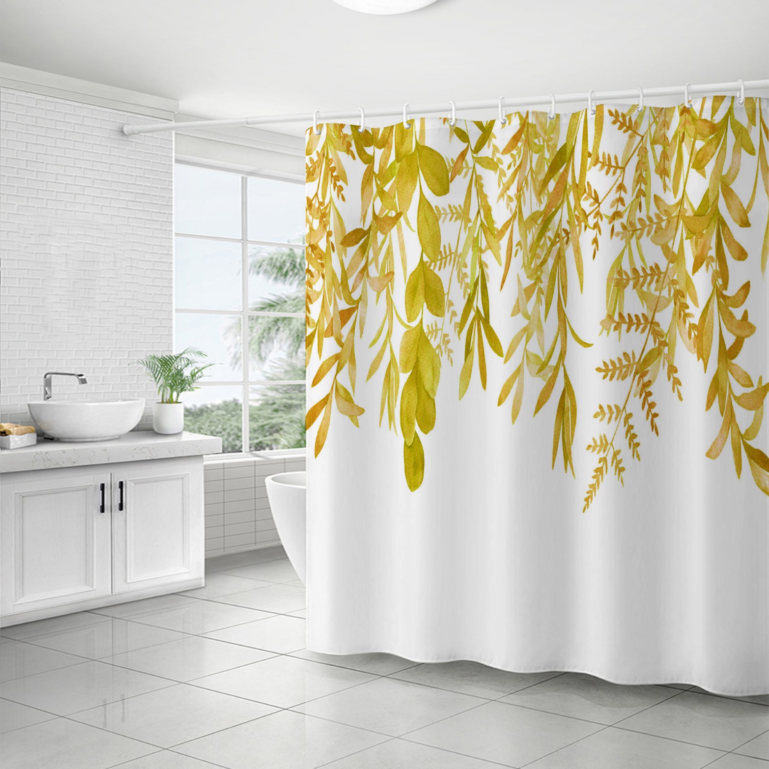 YL-37171 digital shower curtain cross-border plant flower waterproof polyester bathroom four-piece set dry and wet separation moisture-proof