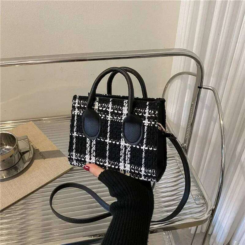 Women Mini Handbag Ladies Pouch Fashion Check Pattern Shoulder Crossbody Messanger Lightweight Simple Elegant Tote Bag
