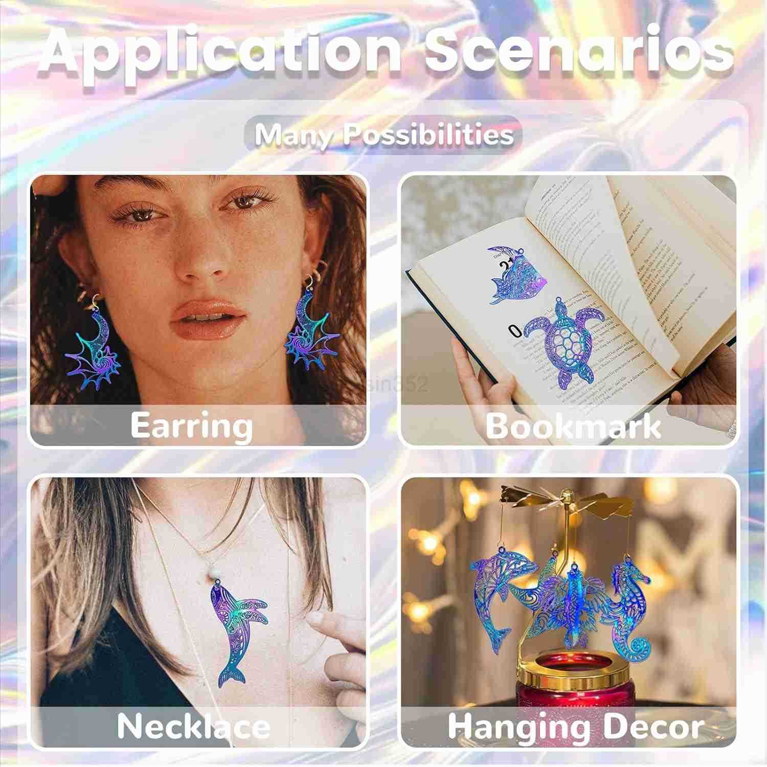 24pcs Assorted Ocean Charms Dazzling Colorful Filigree Metal Embellishment Hollow Sea Animal Pendants for DIY Jewelry Making Earrings Necklaces Hangin
