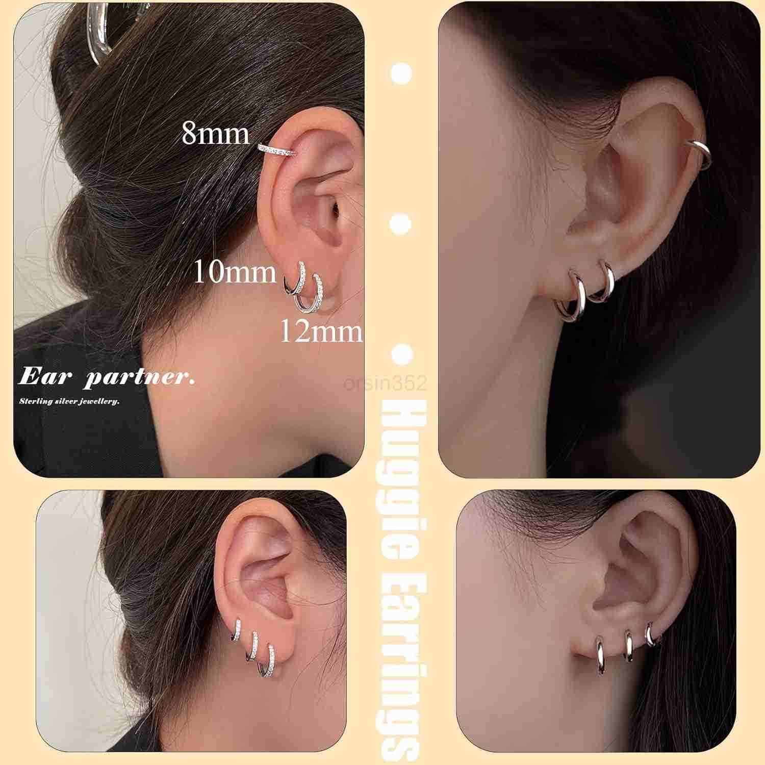 6 Pairs 925 Sterling Silver Small Hoop Earrings for Women14k Real Gold Hypoallergenic Tiny Cubic Zirconia Cartilage Huggie Earring Sets for Multiple P