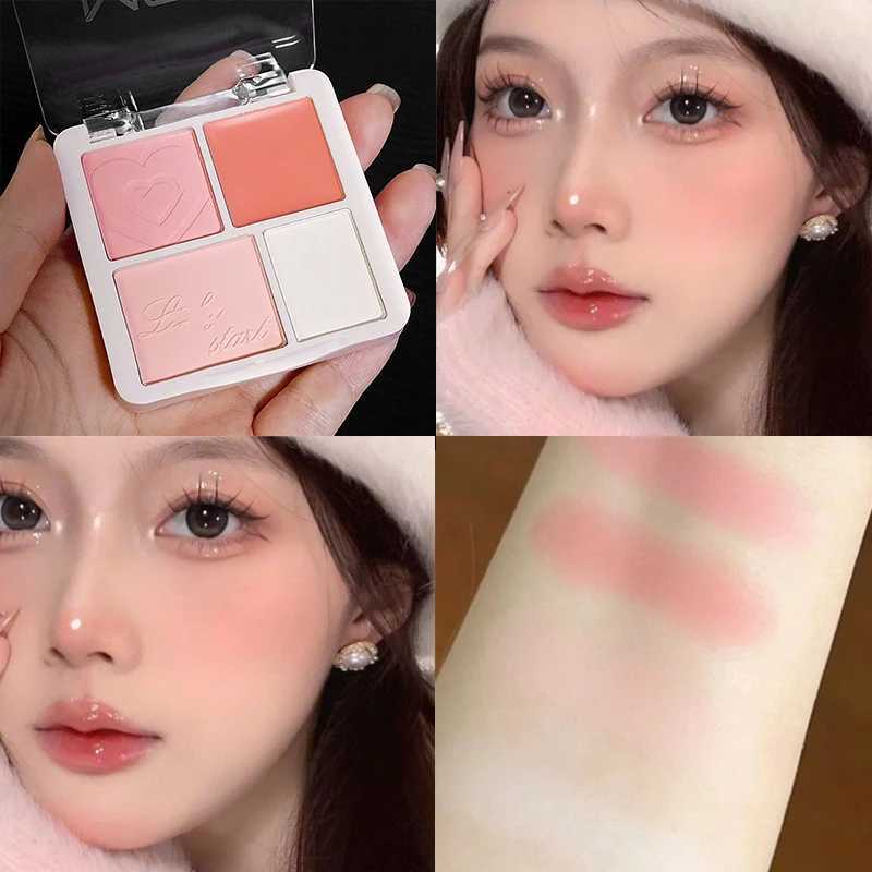 4 Color Pink Peach Blush Powder Cream Palette Highlighter Matte Expanding Color Brightening Face Blusher Rouge Makeup Cheek Tint W250911