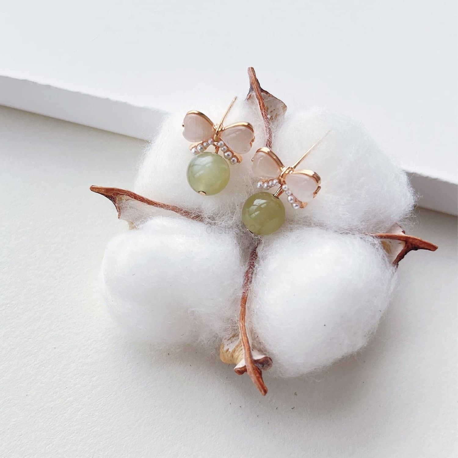 Natural Hetian Jade Bow Earrings Dainty Green Real Jade Charm Pendant Jewelry Studs Handmade Ear Stud Earrings Hoop Earrings for Women 925 Sterling Si