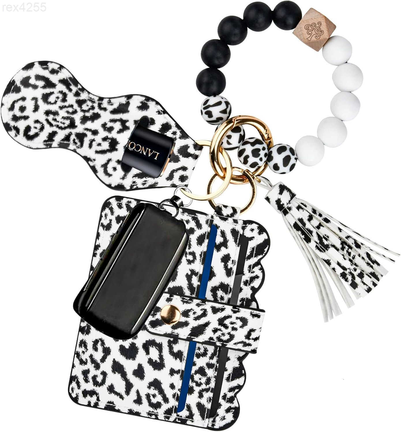 Women Wristlet Bracelet Keychain WalletSilicone Beaded Bangle Keyring TasselW250911