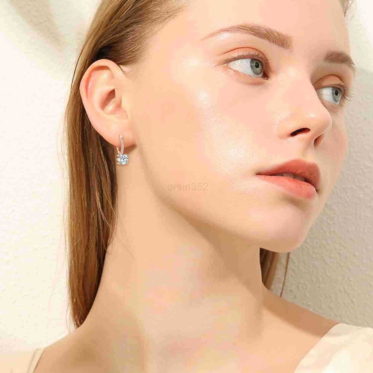 925 Sterling Silver Round Cut CZ Prong Setting Gorgeous Bridal Prom Leverback Dangle EarringsW250911