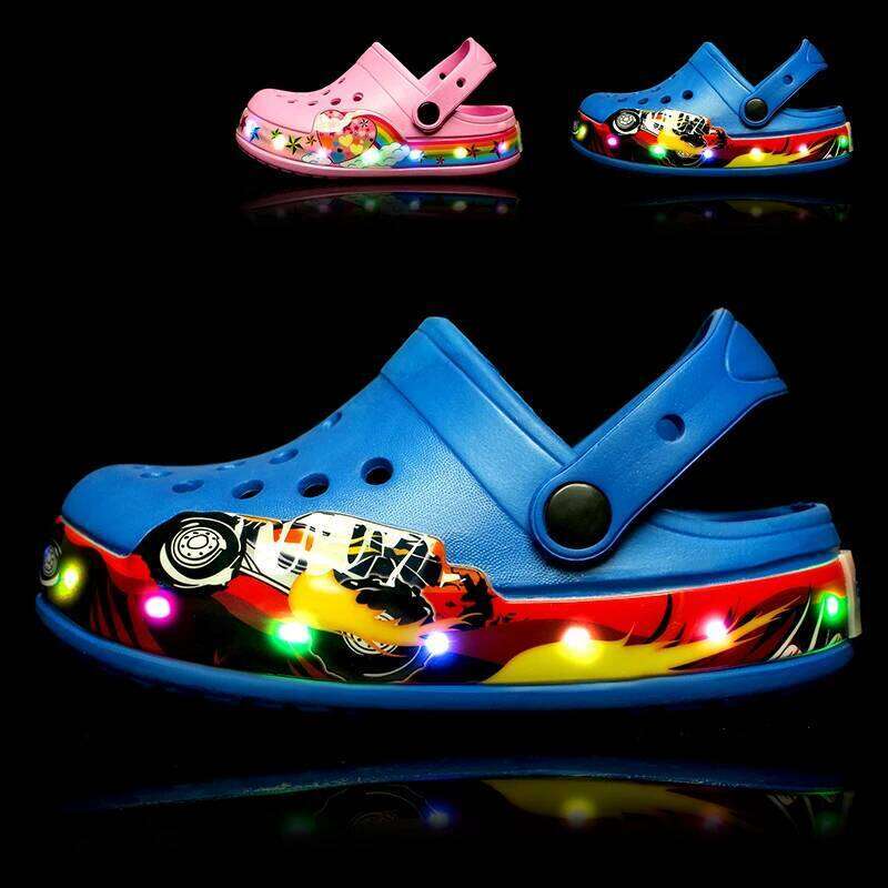 Summer Children Hole LED Lighted Flashing Light Shoes Boys Girls Beach Sandals Kids Breathable Fashion Sneakers