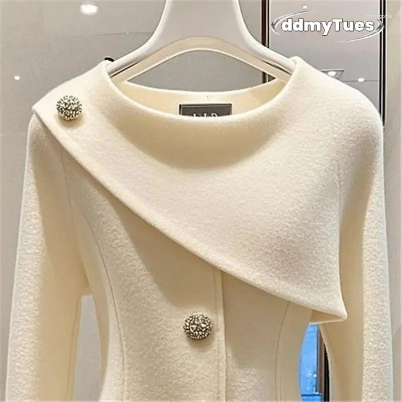 Women's Jackets High End Elegant Jacket Coat Women Autumn Winter O-neck Long Sleeve Fashion Asymmetric Design Office Lady Outwear Tops TUES
