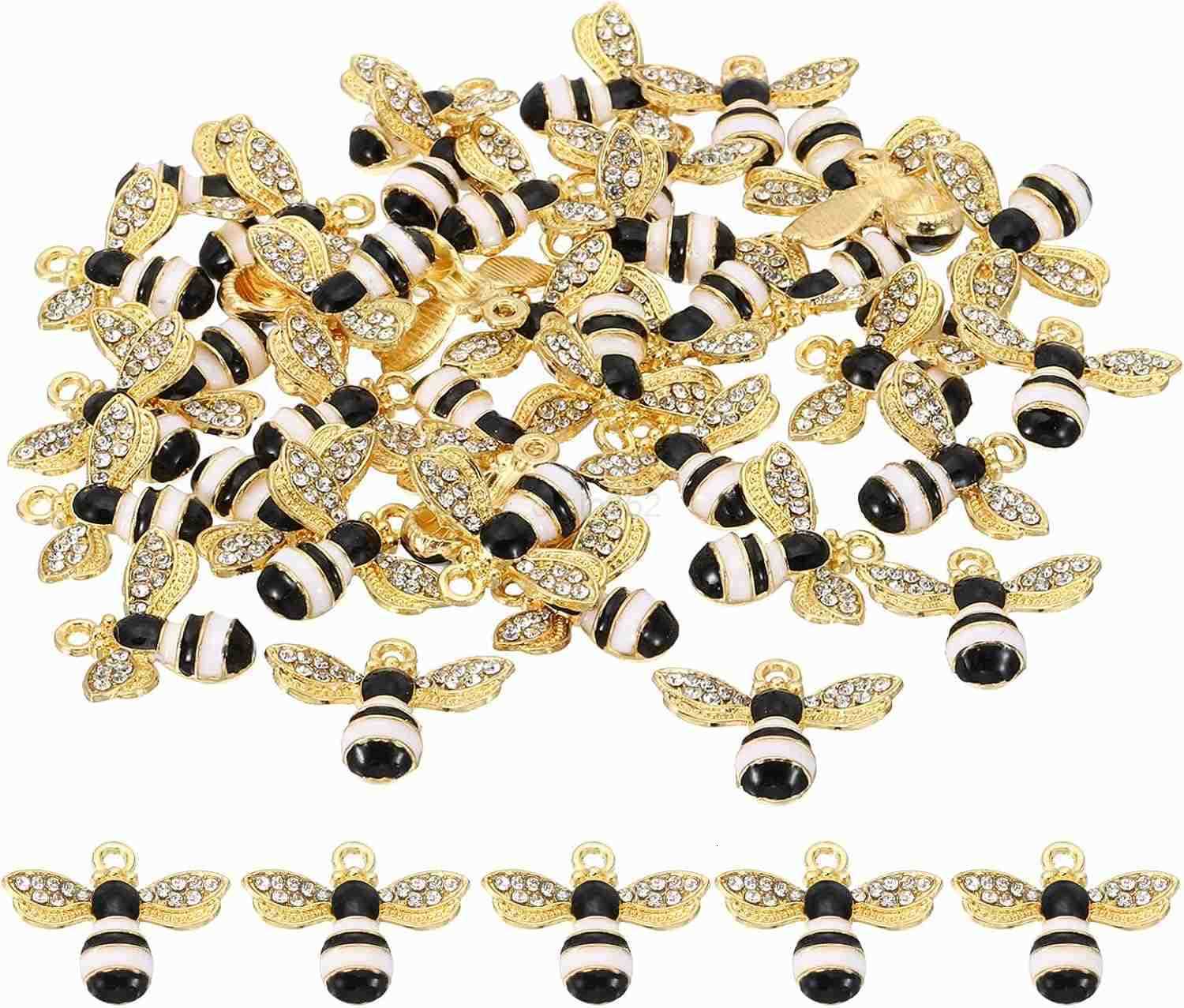 40pcs Bees Charm Bees Charm Pendants Enamel Resin Alloy Rhinestone for Jewelry Making s EarringW250911