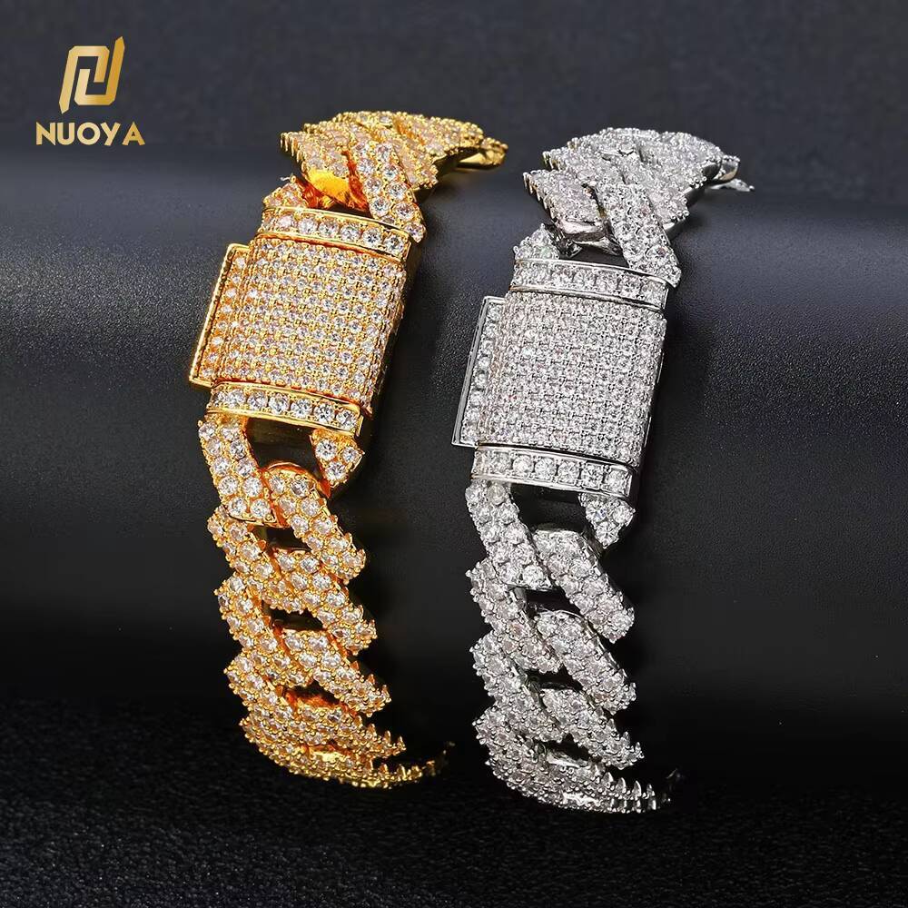 NUOYA 2 Row Iced Out Diamond Cuban Chain Necklace with Box Clasp 18K Gold Plated Hip Hop Jewelry for Women Cuban Necklace