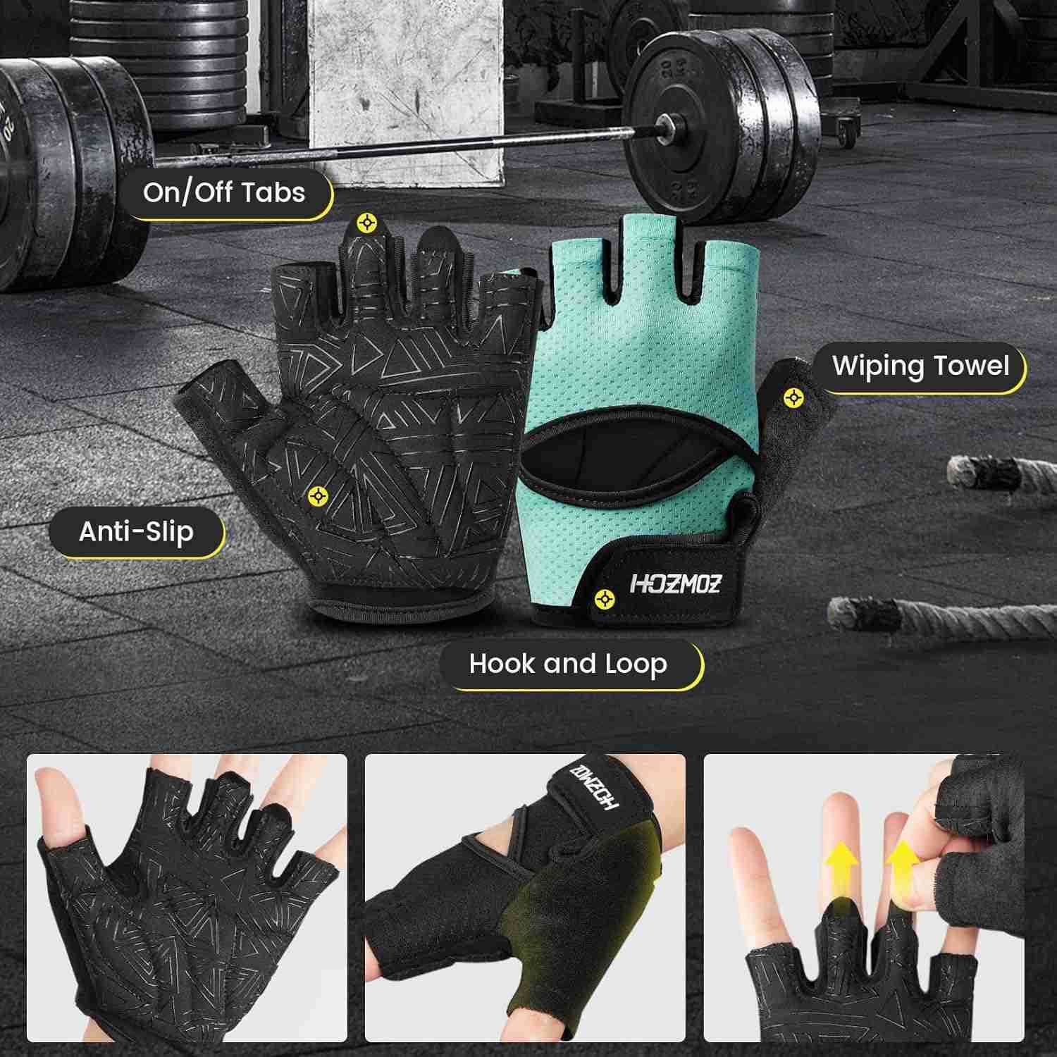 Ventilated Weight Lifting Gloves Thick Padded Workout Gym Gloves with Full Palm Protection Grip Shock Absorption for Women Mens Fitness Exercise Train