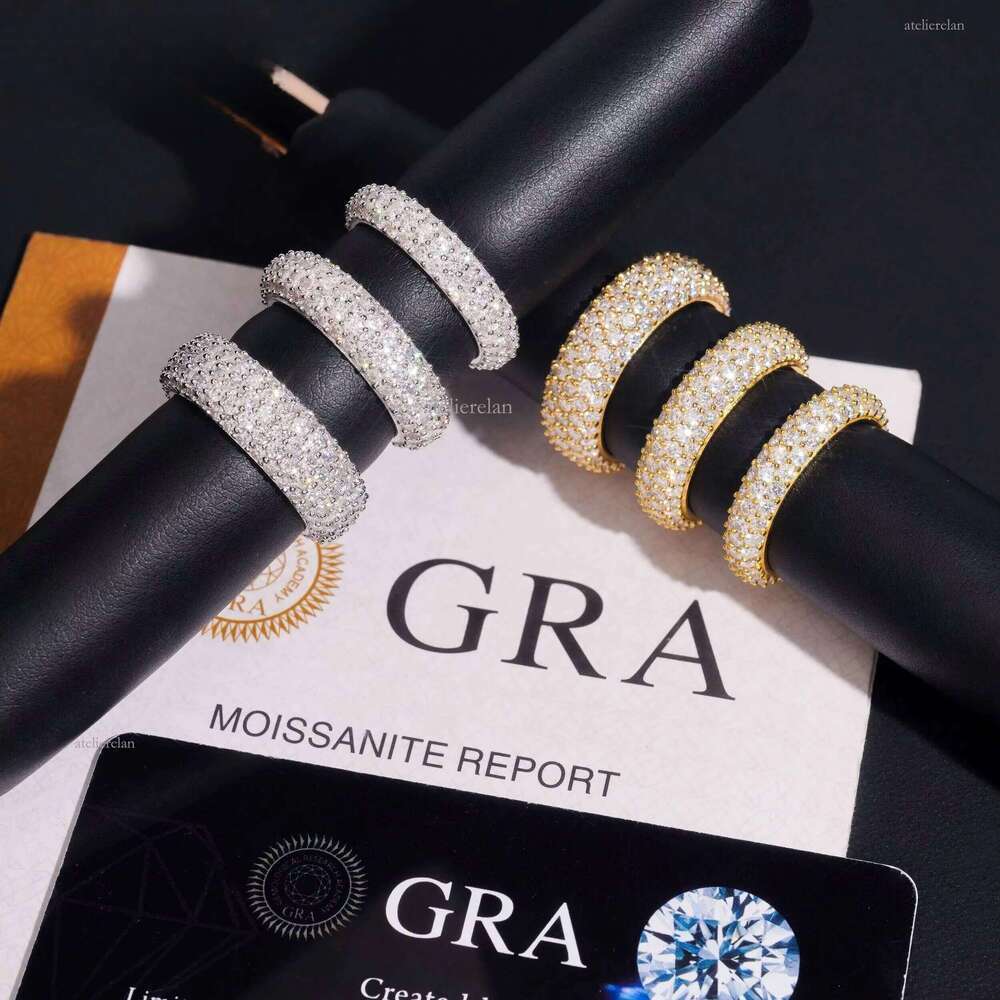Fully Iced Out 3 to 5 Rows Rings Men Women Hip Hop Jewelry Custom Moissanite Ring Engagement Wedding Daily Wear