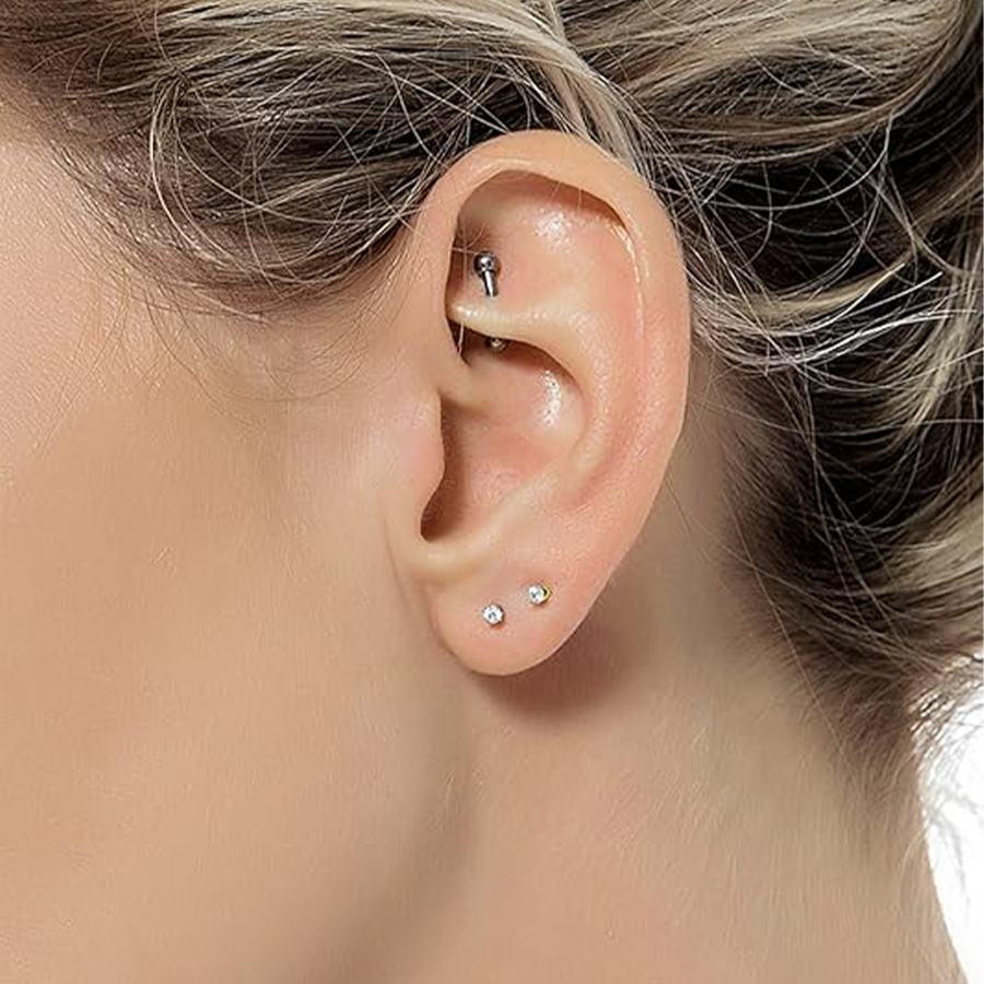 10 Pairs 20G 2mm Tiny Stud Earrings 316L Stainless Steel Small CZ Earring Set For Men Women Gold Tone