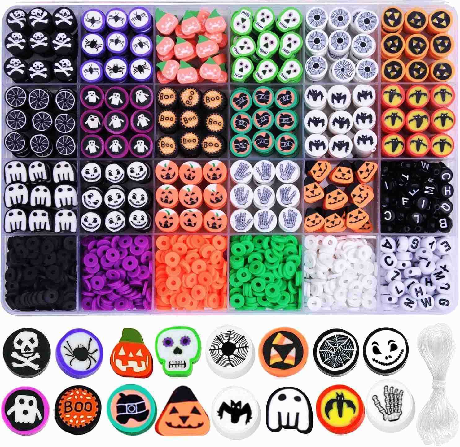 1480pcs Halloween Polymer Clay Beads Charms Friendship Necklace Earring Jewelry Making kit Accessories for Arts Crafts DIY Birthday Gifts for Women Gi