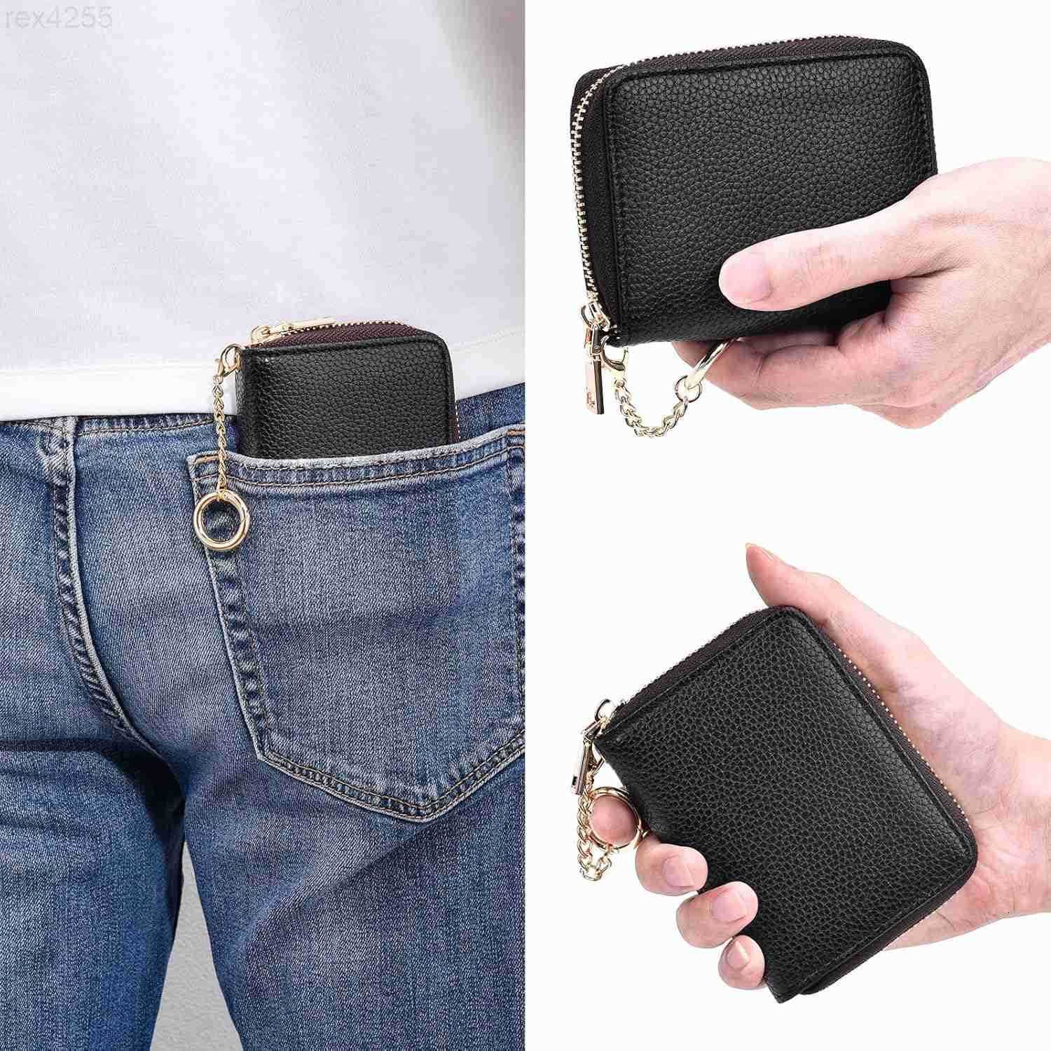 Credit Card Wallet Genuine Leather Zipper Coin Pockets Card Cases Holder for Men Women RFID Blocking KeyChain Wallet Compact SizeW250911