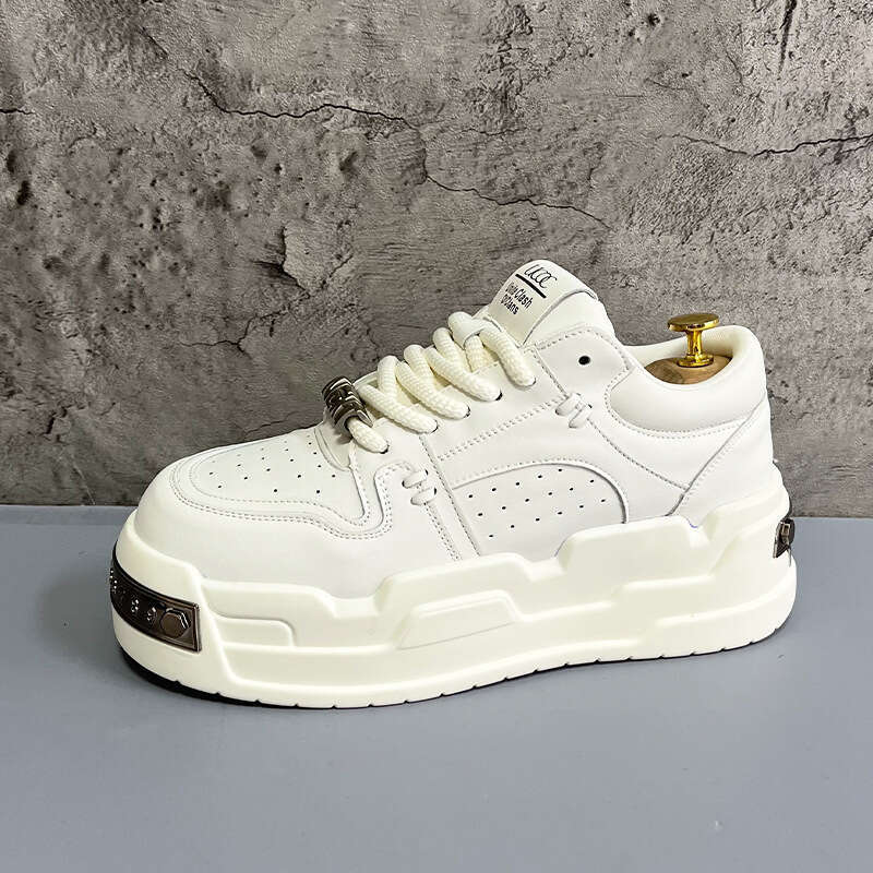 Men's Design White Thick Sole Trendy Sneakers Versatile Height-Increasing Loafers Fashionable Casual Shoes