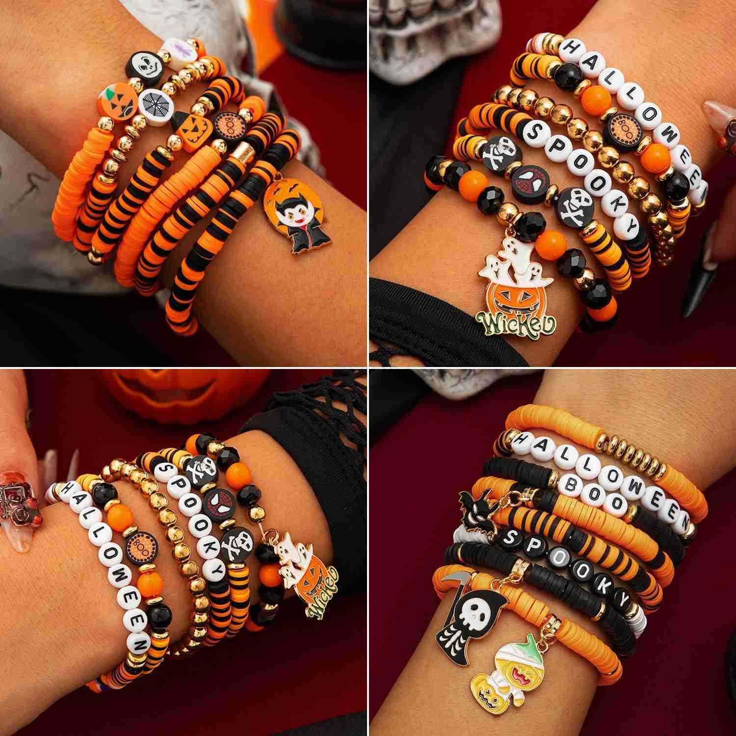 2088pcs Halloween Polymer Clay Beads Making kit 24 Style Cute Fun Beads Skull Pumpkin Beads Charms for Jewelry Necklace Earring Making DIY Accessories