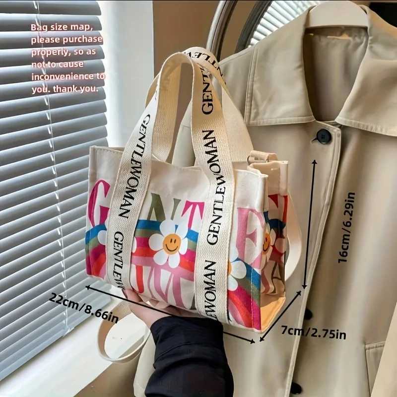 Dopamine Colorful Womens Crossbody Bags Fashionable Canvas Shoulder Bag Flower Print Tote Handbags Shopping Bag Z250911