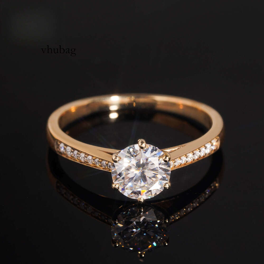 Classic 1Carat Round Brillant Cut 10K Solid Gold Engagement Women Elegant Moissanite Ring Band