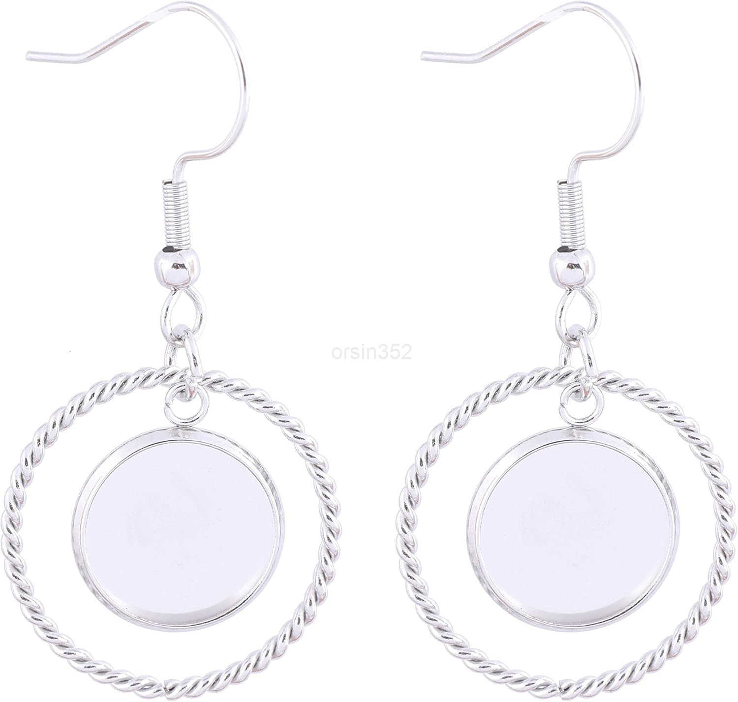 20pcs 12mm Cabochon Earring Setting Tray Blanks with Hoop Charms DIY Bezels for Earrings Making SuppliesW250911